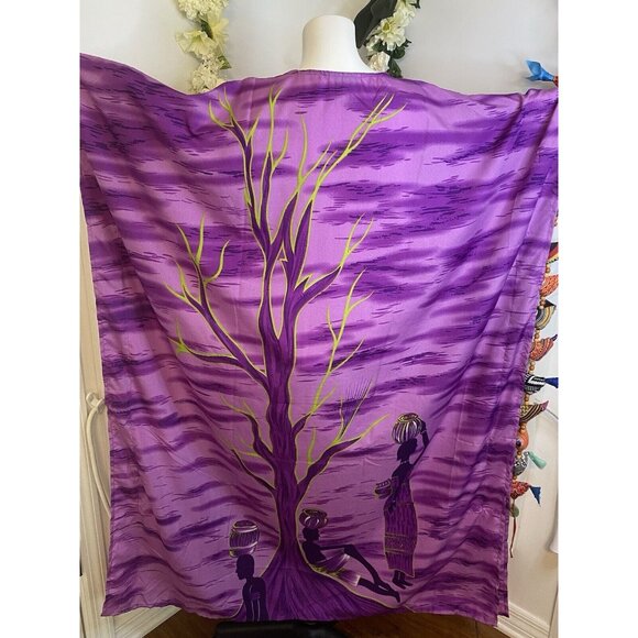 Vtg Metropolitan Purple African OS House Dress Kaftan V Neck Mrs. Roper Muumuu - Picture 9 of 16
